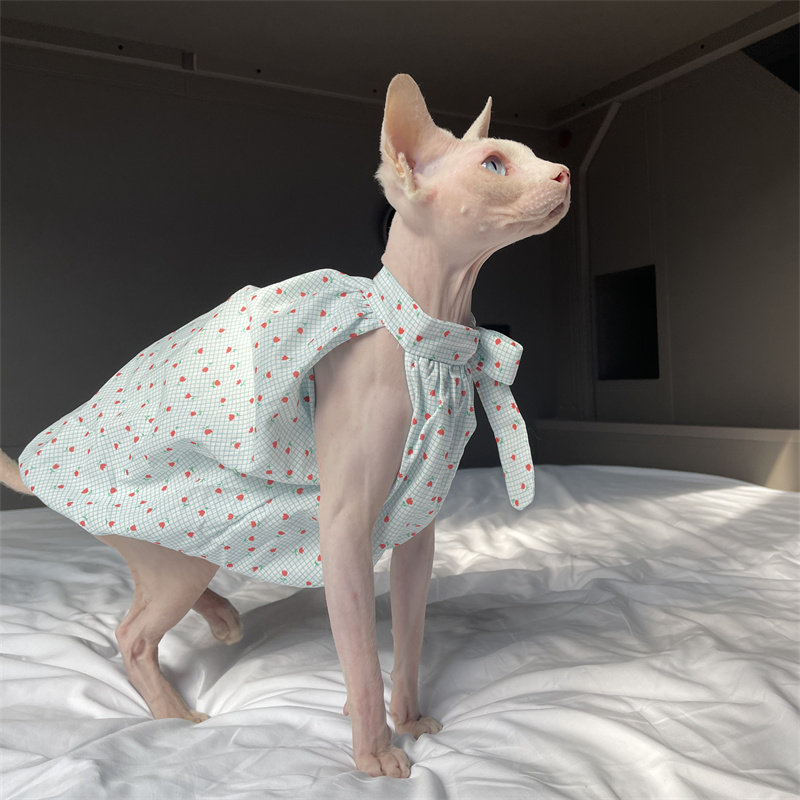 Summer Light Clothing - 夏の猫服 スウィートライトブルー ダブルレイヤー 軽量コットン ふわふわドレス ボウスカート