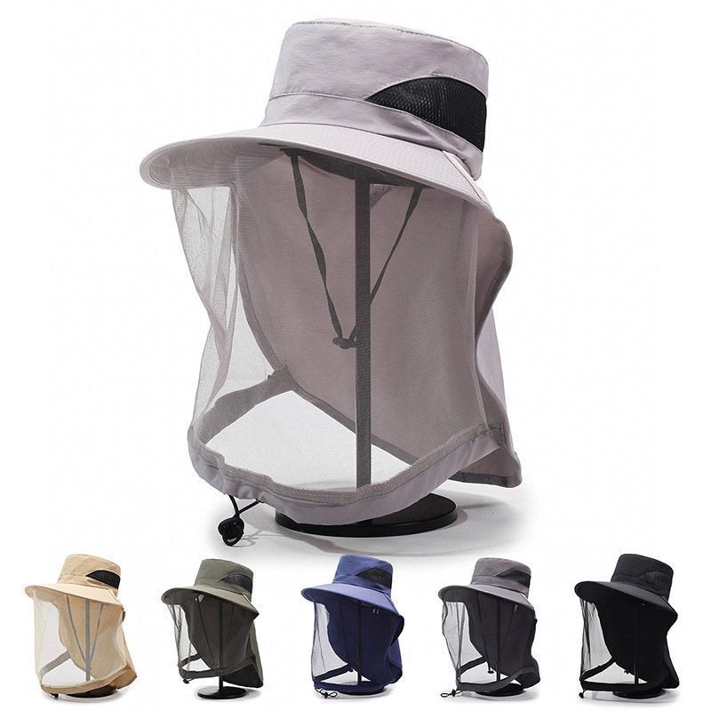 Sun Hat Wide Brim - メッシュサンハット ネックバンドと調節可能なヘッドバンド付き アウトドア用つば広フィッシャーマンハット ハイキング 釣り 夏