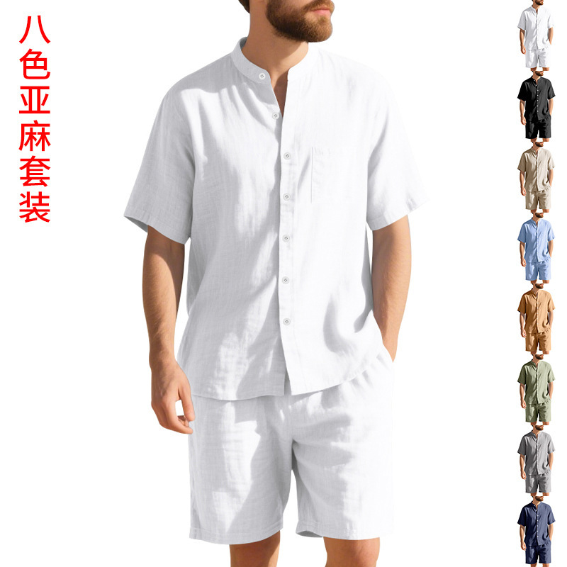 Summer Clothing Beach - 夏のメンズリネンルーズフィットスーツ、ビーチ半袖シャツとショートパンツセット、カジュアルで通気性のある男性用衣類