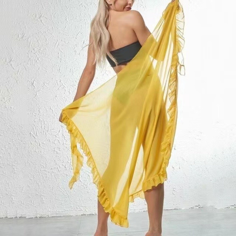 Sarong Pareo Wrap - ラップスカーフ ラッフルデザイン サロング 無地 シフォン素材 ビーチドレス