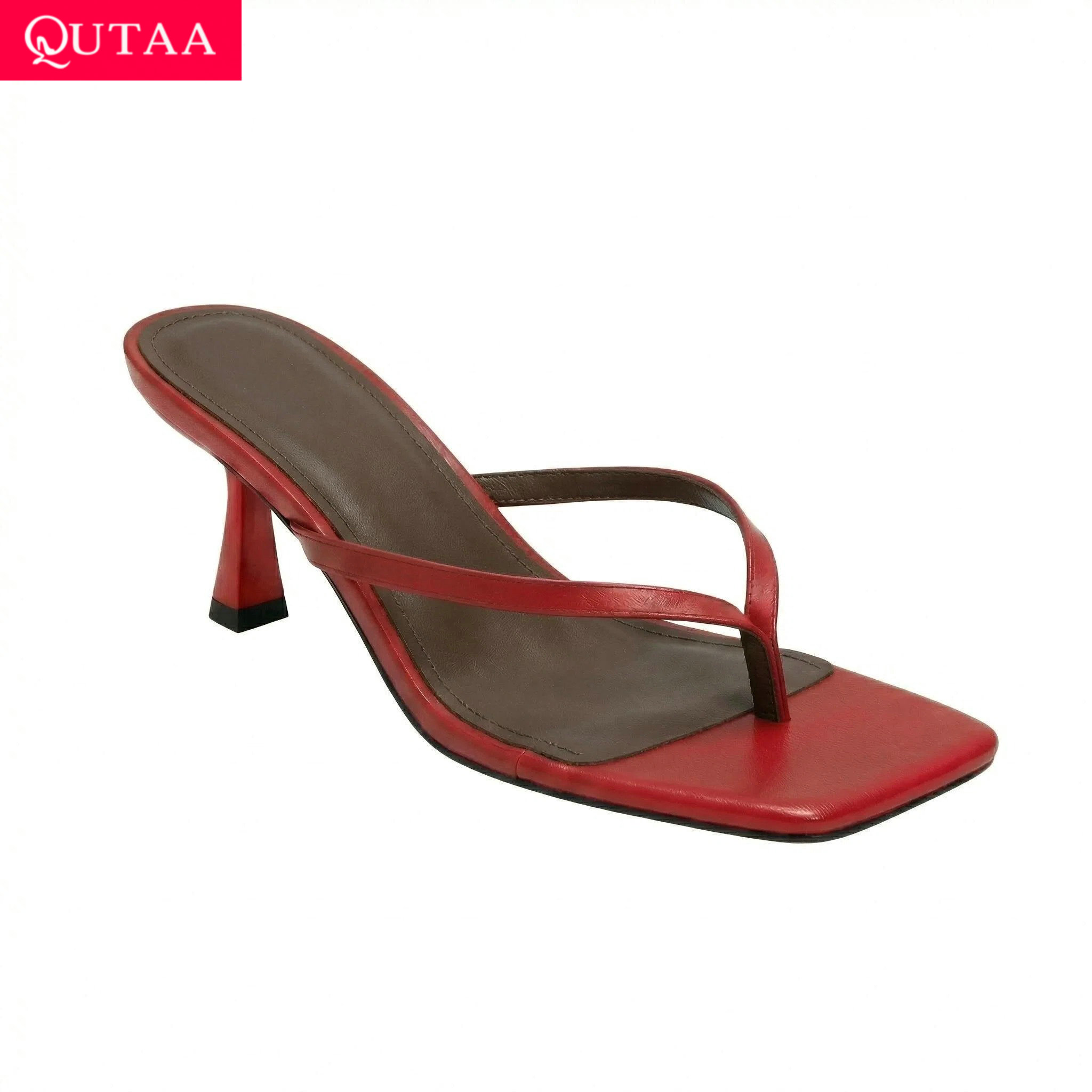 Summer Clothing Stores - QUTAA ニュースファッションフリップフロップ女性の夏のサンダル靴ハイヒールレザースクエアトゥスリングバックサンダルカジュアルシューズドレス 34-43