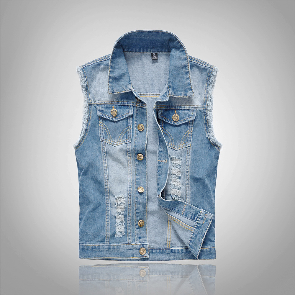 Summer Light Clothing - トレンドのメンズバイクウェア：ライトブルーデニムジャケット、ブレザー風トップス、ダメージ加工デニムベスト、デニムベスト風シャツ