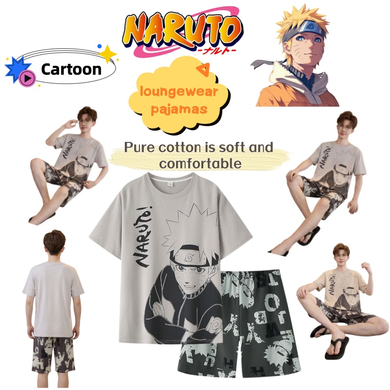 Summer Clothing Recommendations - ナルトアニメシリーズ夏綿メンズパジャマ半袖セットナルトナルト大きいサイズ漫画青少年学生ホームウェア