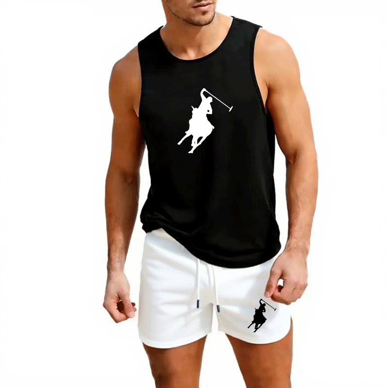 Summer Clothing Sets - ヨーロッパメンズサマーベスト＆ショーツセット 2ピース アウトドアジョギング アスレチックスポーツウェア ファッション トレンド