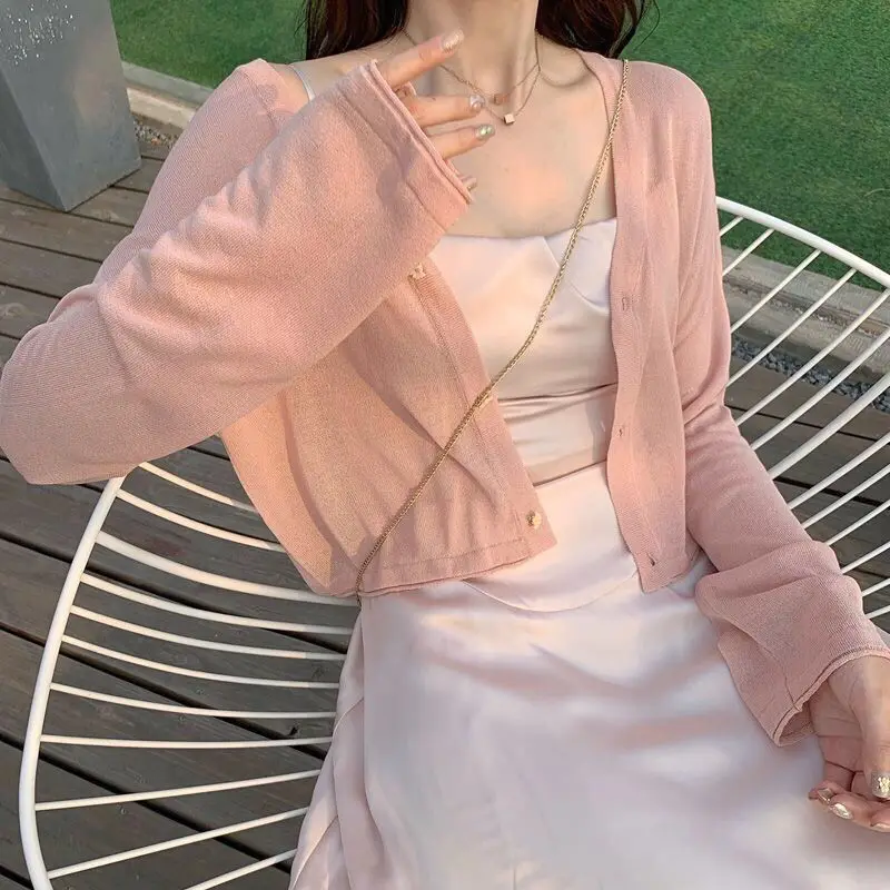 Summer Light Clothing - 女性用ファインニットカーディガン,日焼け止め服,スリムカーディガン,サマーショール,ライト,ルーズトップ,韓国ファッション