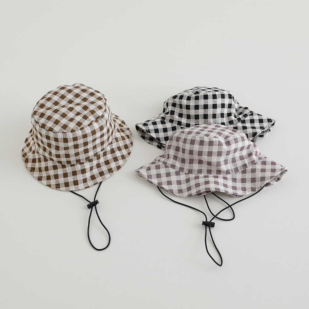 Sun Hat Wide Brim - つば広秋用サンハット ベビーチェック柄フィッシャーマンハット 子供用コットンバケットハット 男の子用 ベビーガールズサンハット キッズボンネット