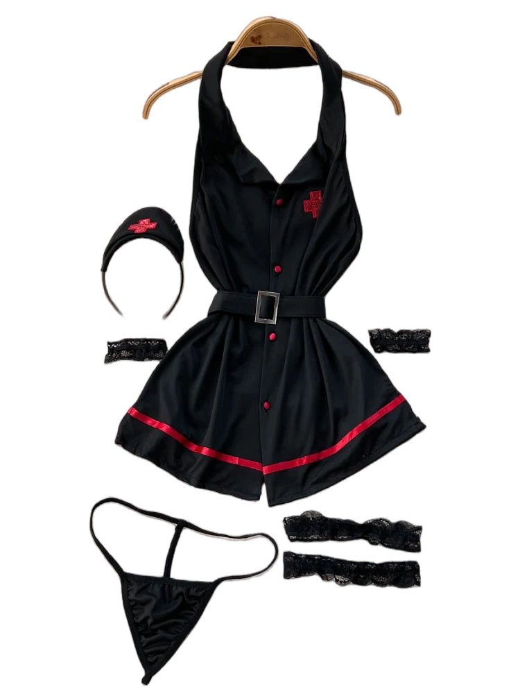 Summer Clothing Stores - エロティックファッションセクシーなホルターランジェリードレス夏 V ネックヴィンテージベルトスリムランジェリー女性背中の開いたセクシュアリティクラブランジェリーセット
