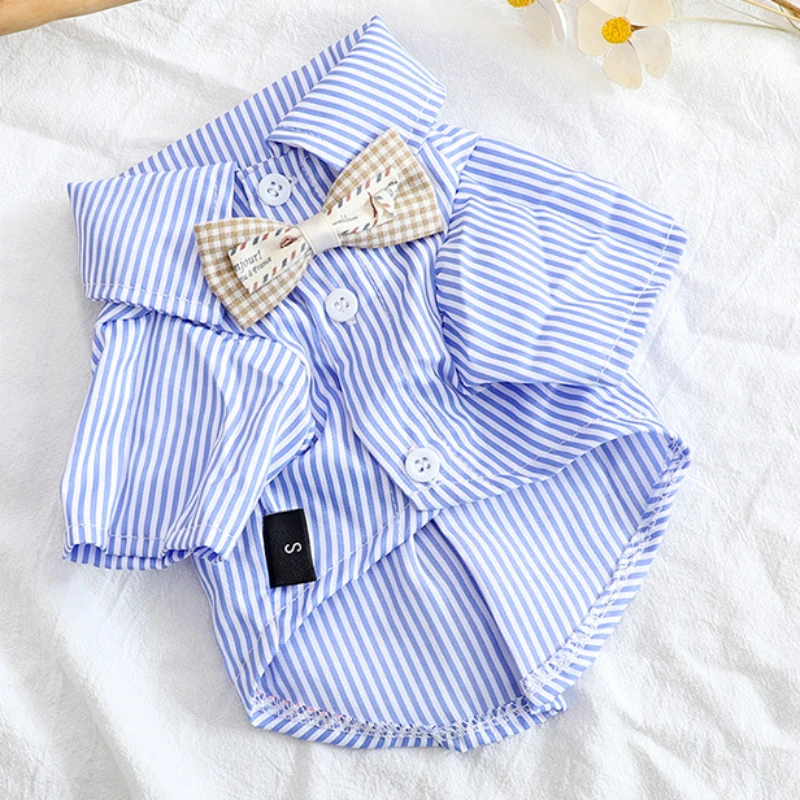 Summer Clothing Wholesale - ペット犬服ちょう結びストライプシャツ薄い夏ブルーファッションチワワストライプシャツ小型犬服卸売