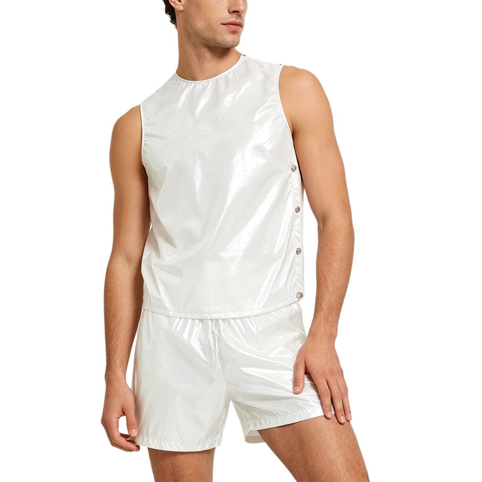 Summer Clothing Sets - メンズ特別ニーズ防水汗止めトラックスーツタンクトップとサイドボタンボクサーショーツ2ピースセット適応服