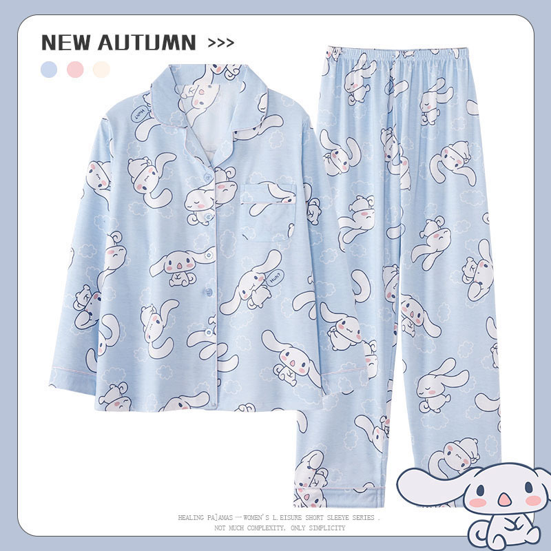 Summer House Clothing - サンリオシナモロールパジャマ女性春秋アニメハローキティ夏長袖薄い漫画かわいいホーム服スーツ綿
