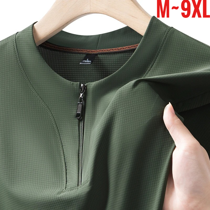 Summer Clothing Types - ビッグサイズ 9XL メンズ アイスシルク ヘンリーシャツ ハーフジップアップ
