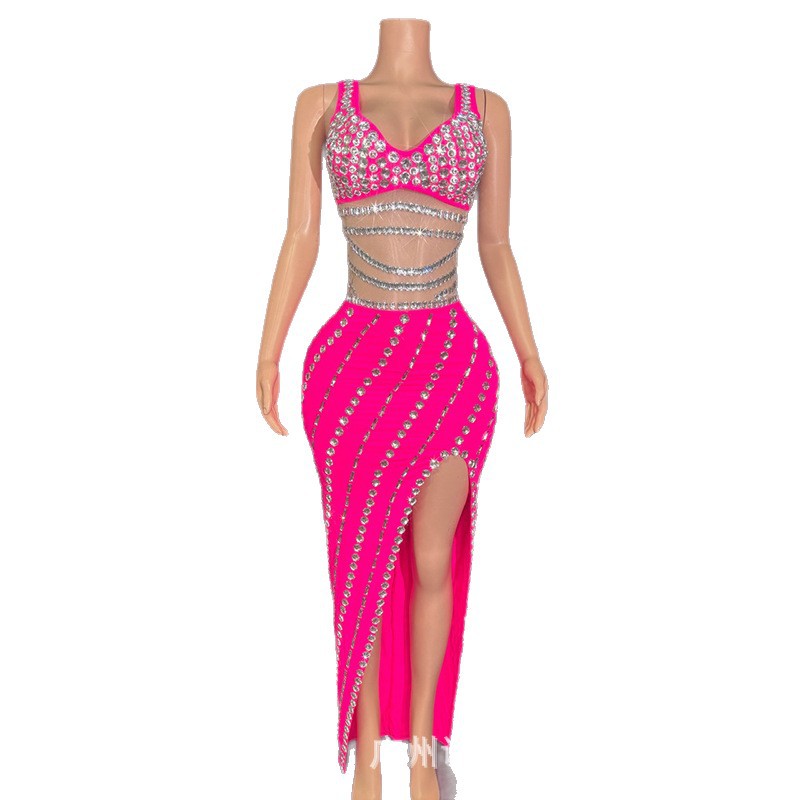 Summer Clothing Resort - 高級ホットダイヤモンドグラムサスペンダードレスパーティー服海辺リゾートナイトクラブダンスカーモデルパフォーマンス服ローブフェット