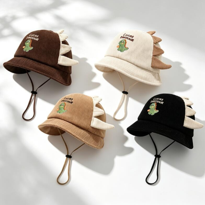 Sun Hat Wide Brim - かわいいベビーサンハット春秋軽量恐竜バケットハットワイドつば幼児用キャップ防風ロープ付き男の子女の子用