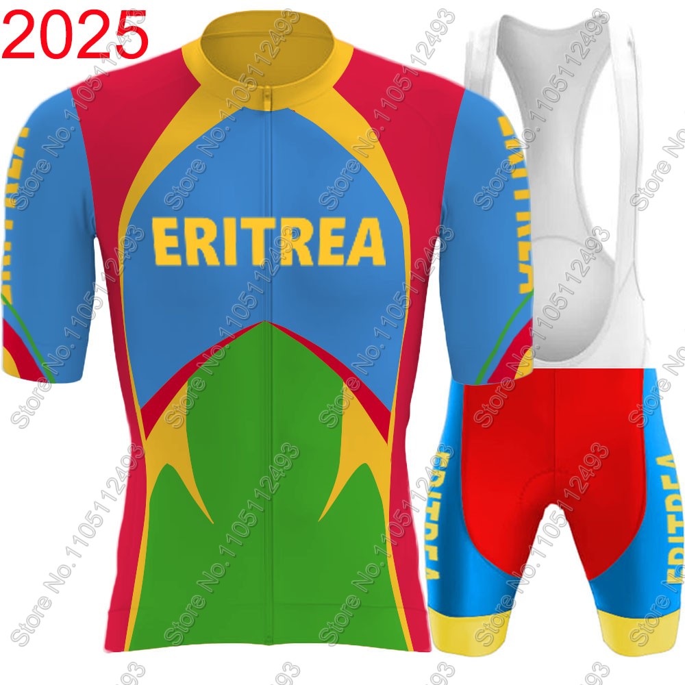 Summer Clothing Sale Men - 2025年エリトリア代表チームサイクリングジャージセット半袖赤青服ロードバイクシャツスーツ自転車ビブショーツMTB服