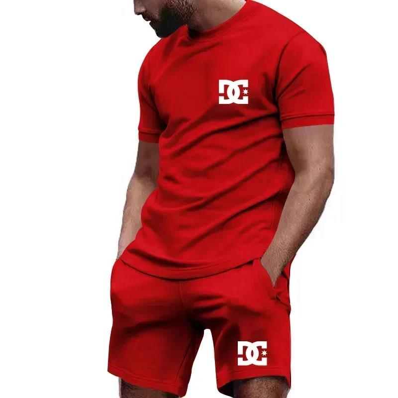 Summer Clothing Types - 夏の新作メンズ半袖Tシャツと通気性のあるショートパンツのツーピースセット、アウトドアレジャーファッションランニング用