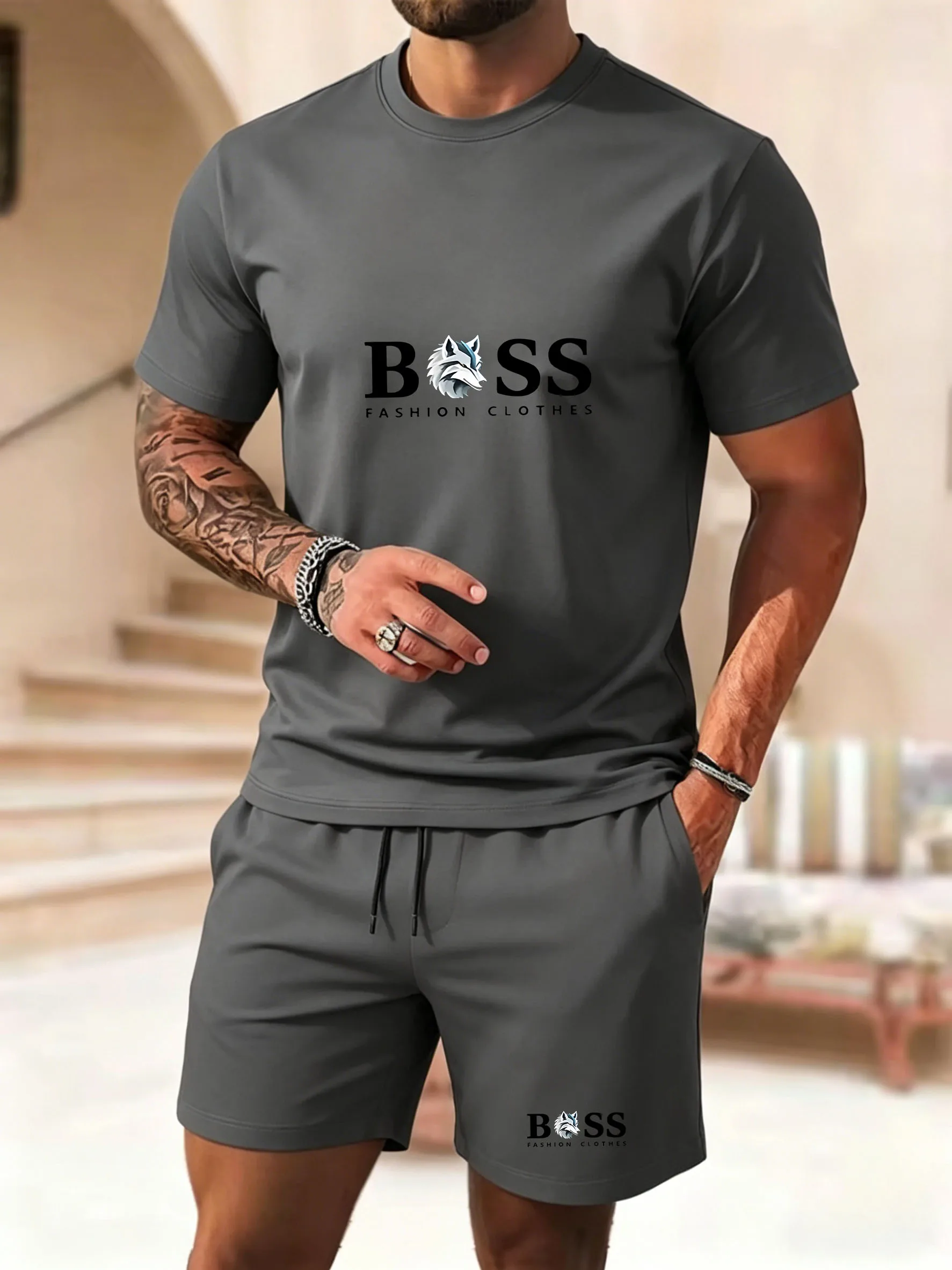 Summer Clothing Beach - 最新の売れ筋メンズツーピーススポーツウェア、半袖Tシャツとパンツのセット、ランニングフィットネスウェア、2026年夏のプロモーション