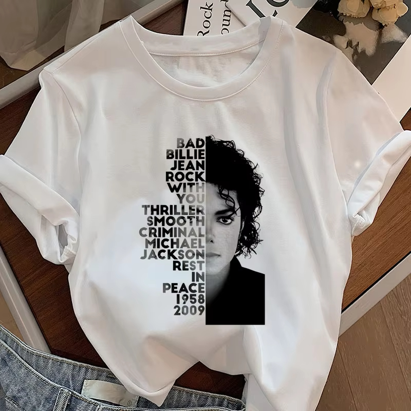 Summer Clothing Logo - マイケル・ジャクソンキングオブポップTシャツ女性半袖キングオブポップ時代Tシャツカジュアルファッション原宿かわいいY2K服