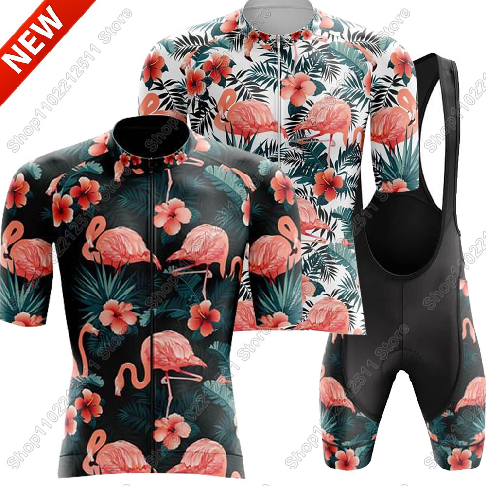 Summer Clothing Sale Men - 2025 フラミンゴサイクリングジャージセット自転車服男性夏ロードバイクシャツスーツ自転車ビブショーツ MTB Ropa マイヨ