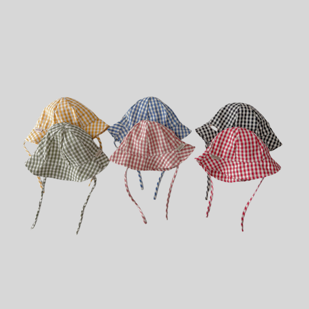 Sun Hat Wide Brim - インスタイルチェック柄ベビーバケットハット春夏薄型つば広日よけ帽子調節可能なストラップ付き幼児キッズハット