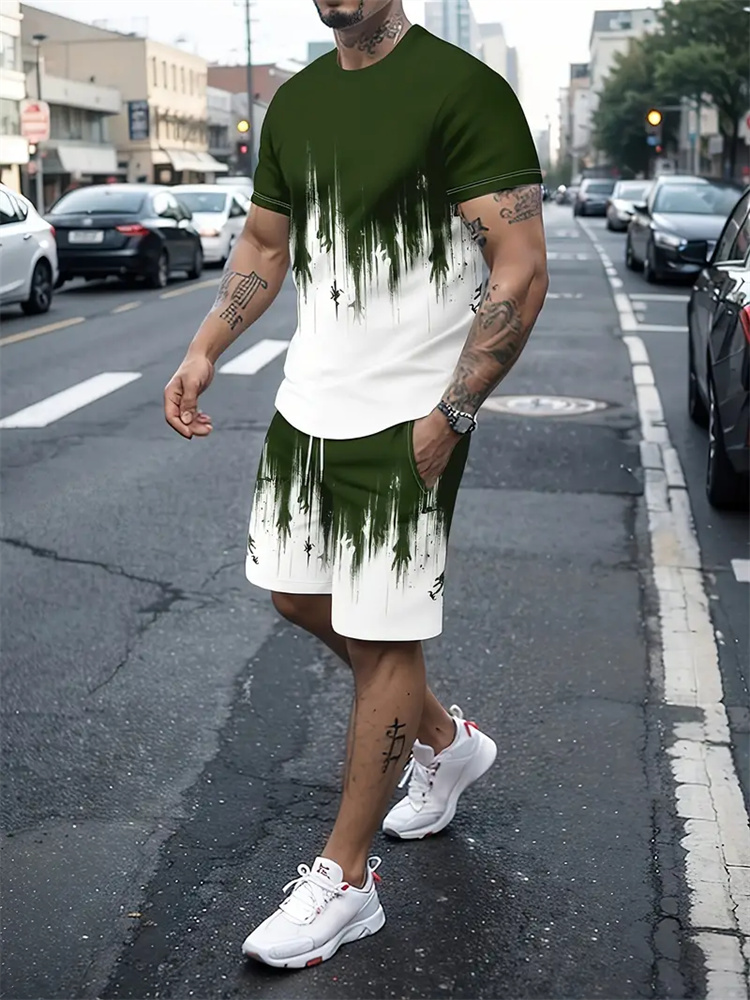 男性女性グラデーションテクスチャ Tシャツツーピーススーツシ - Summer Alt Clothing のレビューと価格