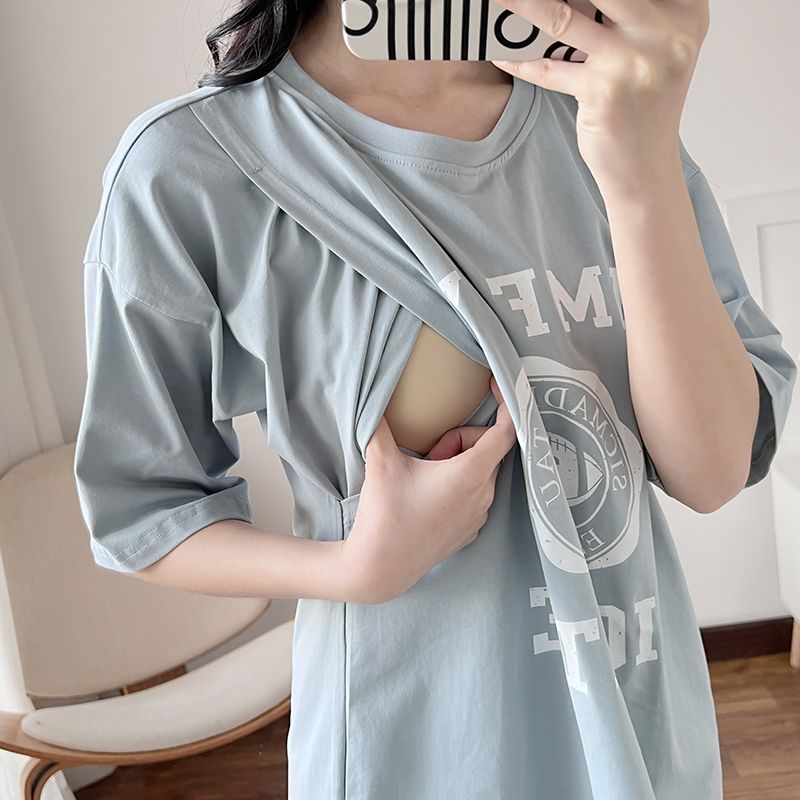 授乳服妊娠中の授乳ロング Tシャツナイトガウン女性夏マタニテ - Summer Clothing Us のレビューと価格