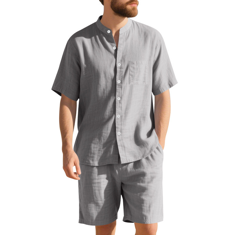 夏のメンズリネンルーズフィットスーツ、ビーチ半袖シャツとショ - Summer Clothing Beach のレビューと価格