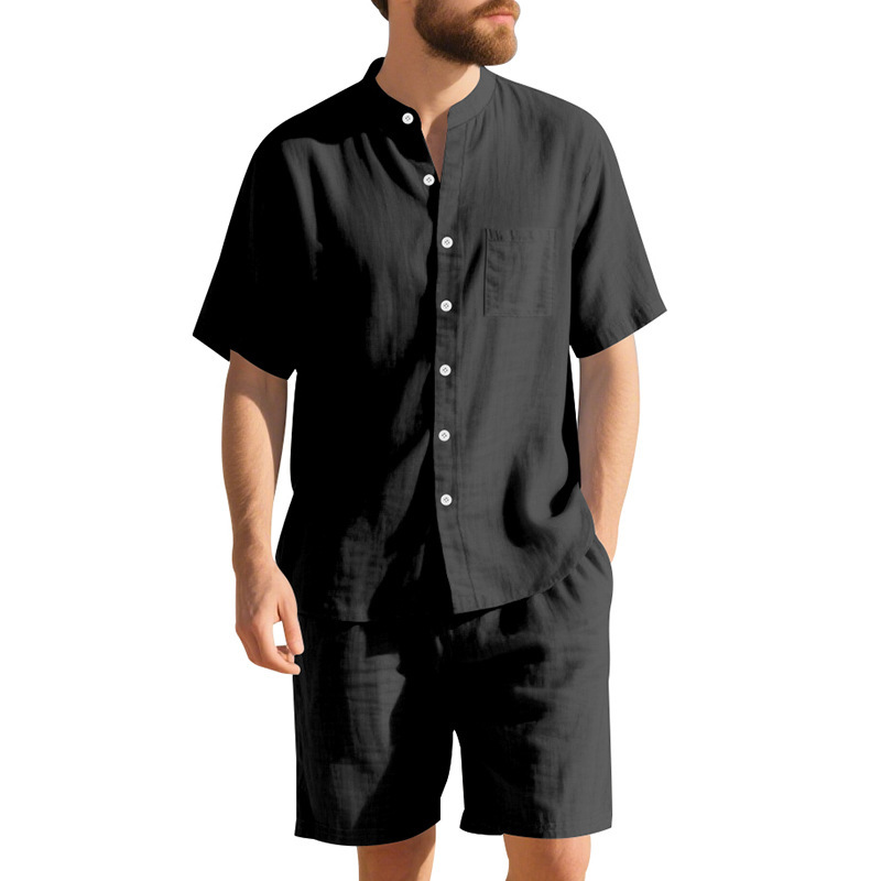 夏のメンズリネンルーズフィットスーツ、ビーチ半袖シャツとショ - Summer Clothing Beach のレビューと価格