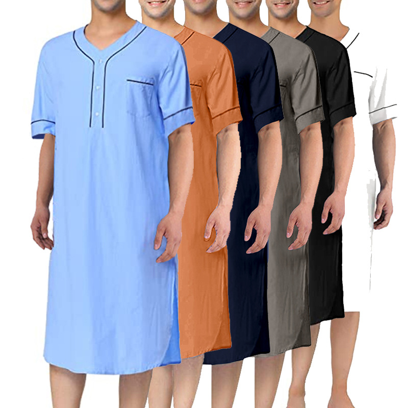 男性用の薄手のネグリジェ,イスラム教徒の女性用の半袖,無地, - Summer House Clothing のレビューと価格