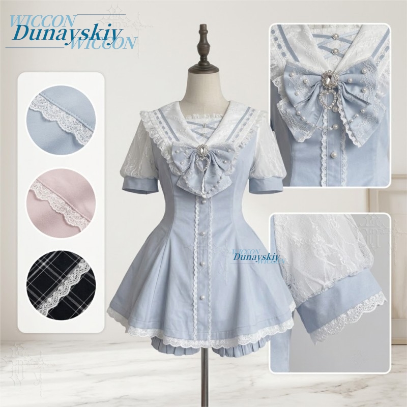 セーラーカラードレスセットレースリボン半袖ジライケイオリジナ - Summer Alt Clothing のレビューと価格