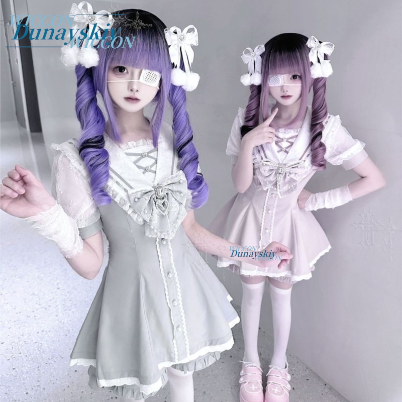 セーラーカラードレスセットレースリボン半袖ジライケイオリジナ - Summer Alt Clothing のレビューと価格