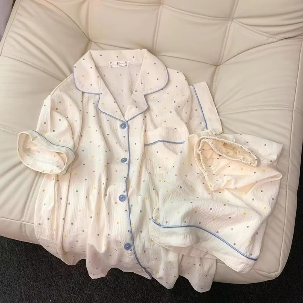 プリント水玉模様の女性パジャマ寝間着綿パジャマセットトップと - Summer House Clothing のレビューと価格
