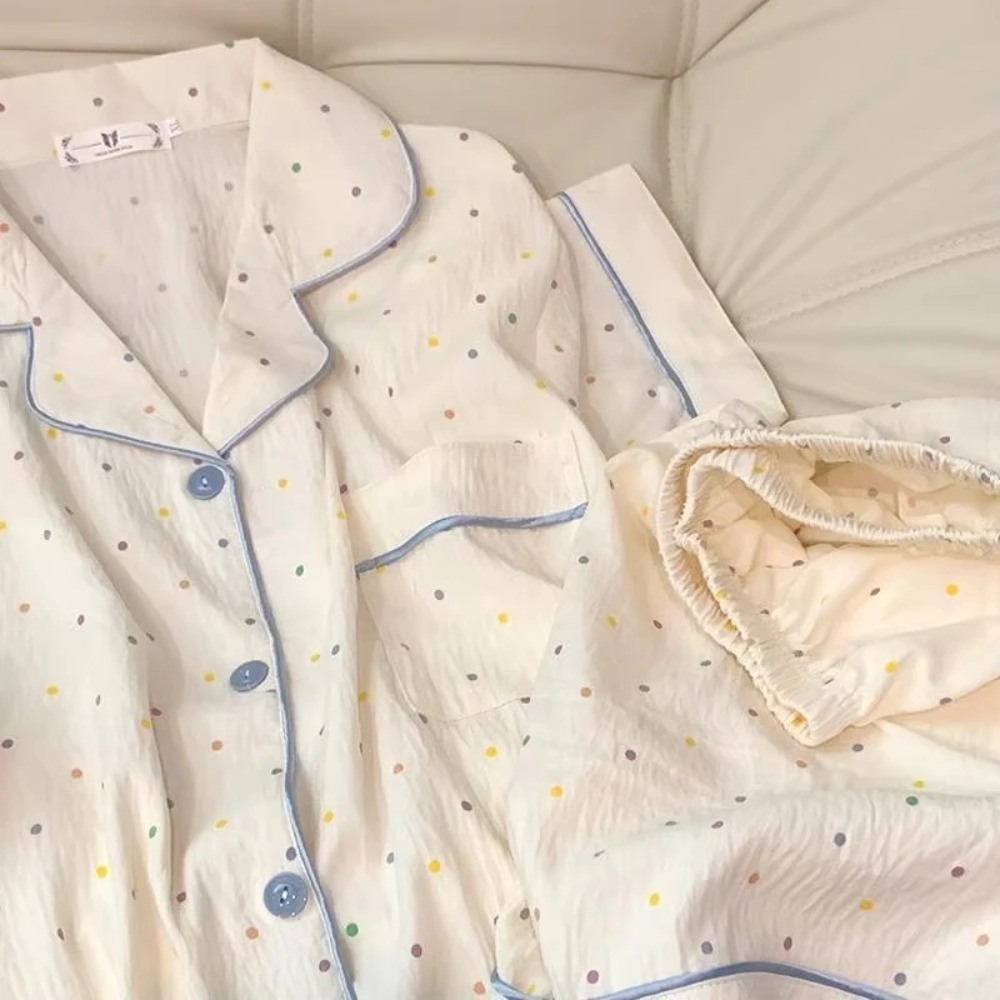 プリント水玉模様の女性パジャマ寝間着綿パジャマセットトップと - Summer House Clothing のレビューと価格