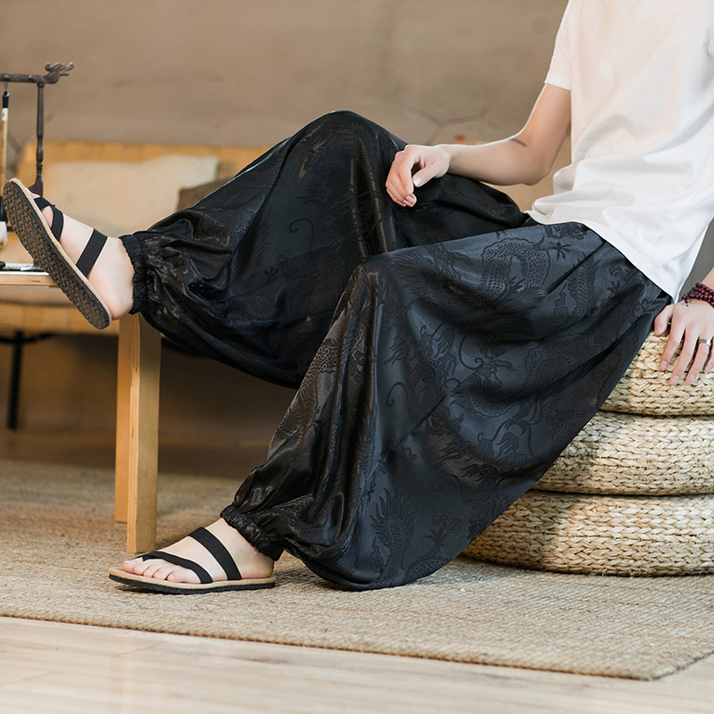 メンズワイドレッグパンツ 夏用アイスシルク 軽量薄手 中華風 - Summer Light Clothing のレビューと価格