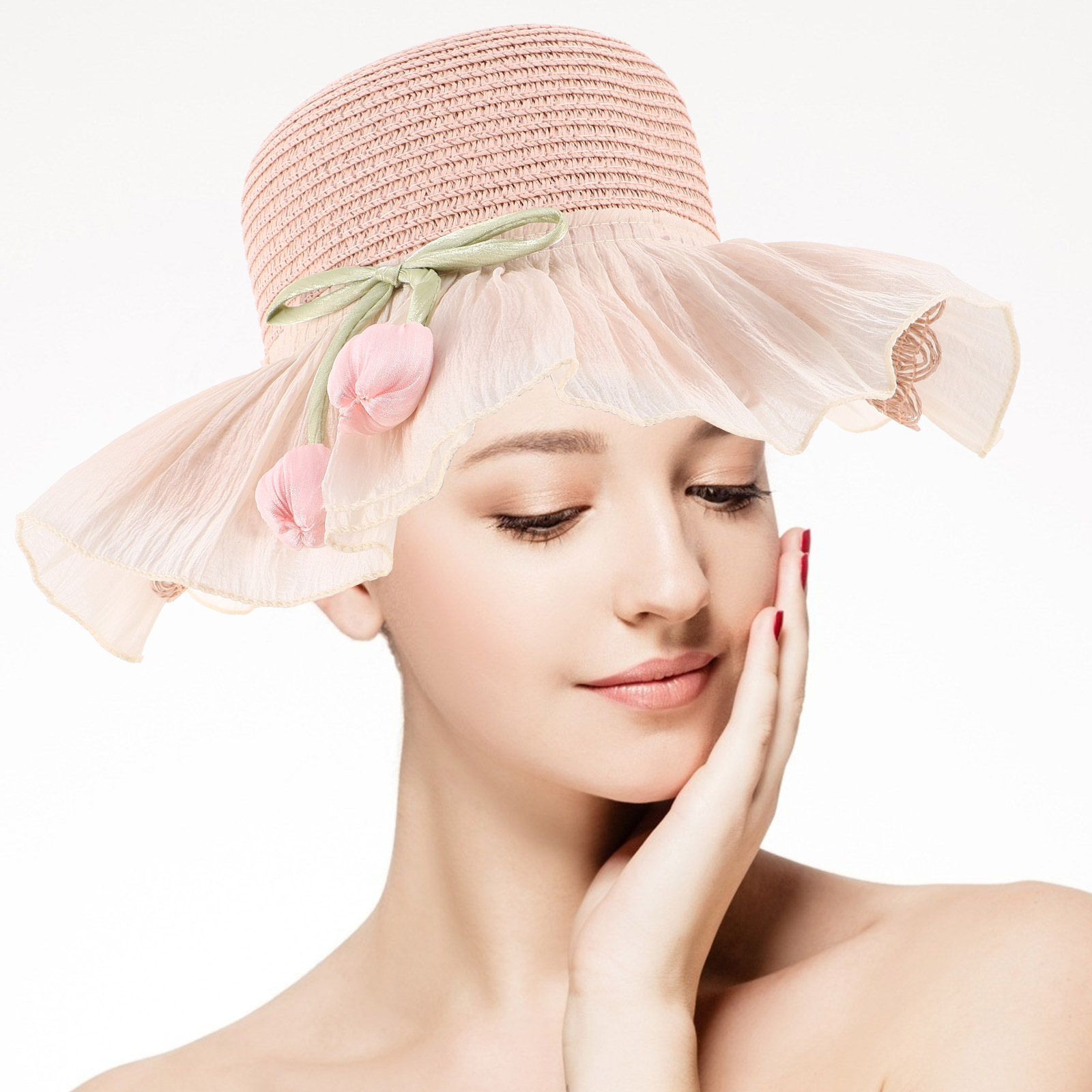 ガールサマーストローサンハットつば広通気性調節可能なストラッ - Sun Hat Wide Brim のレビューと価格
