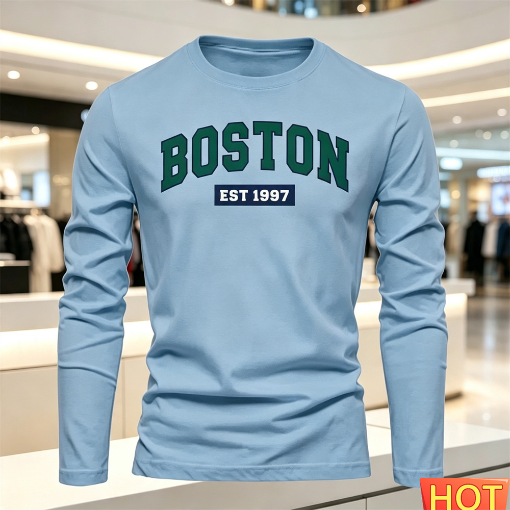 秋夏メンズ長袖 Tシャツレターパターンラウンドネック Tシャ - Summer Clothing Us のレビューと価格