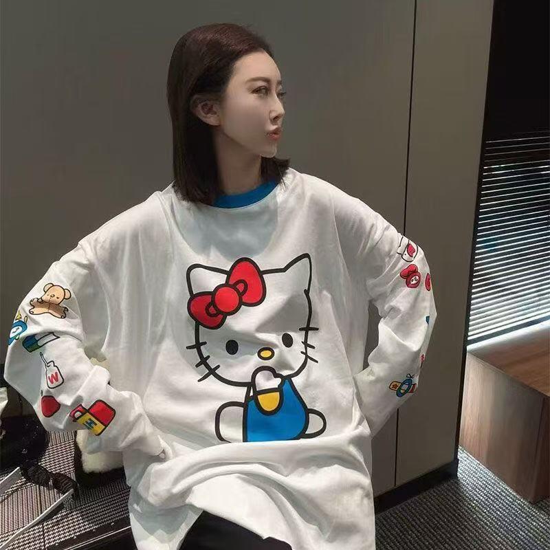 長袖ハローキティ夏の新スタイル漫画かわいいプリント Tシャツ - Summer Clothing Us のレビューと価格