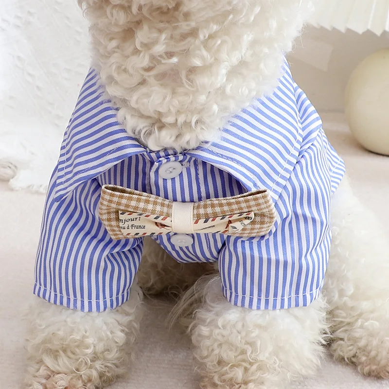 ペット犬服ちょう結びストライプシャツ薄い夏ブルーファッション - Summer Clothing Wholesale のレビューと価格