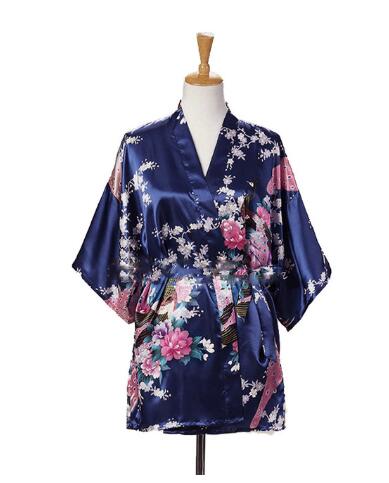 レースアップ女性孔雀プリント日本の着物浴衣シルクサテンショー - Summer House Clothing のレビューと価格