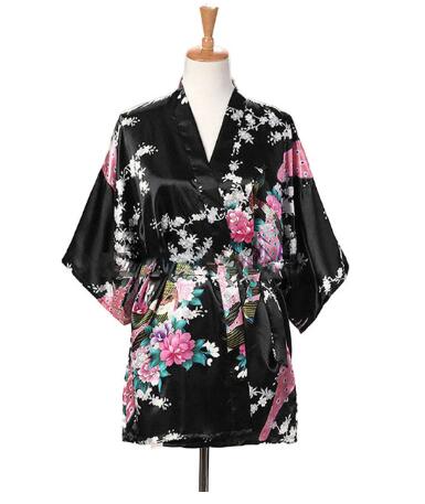 レースアップ女性孔雀プリント日本の着物浴衣シルクサテンショー - Summer House Clothing のレビューと価格