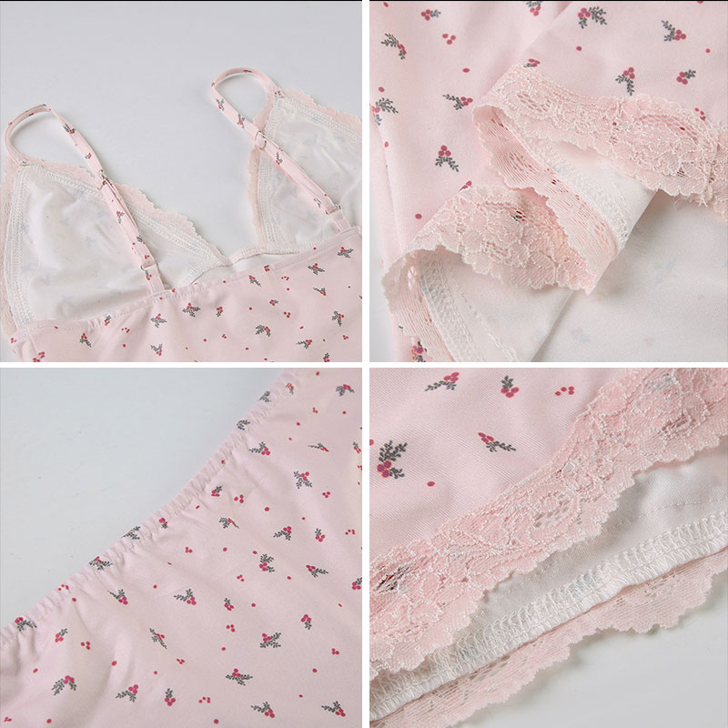 夏の女性のレースパッチワーク花柄プリントパジャマセットセクシ - Summer House Clothing のレビューと価格