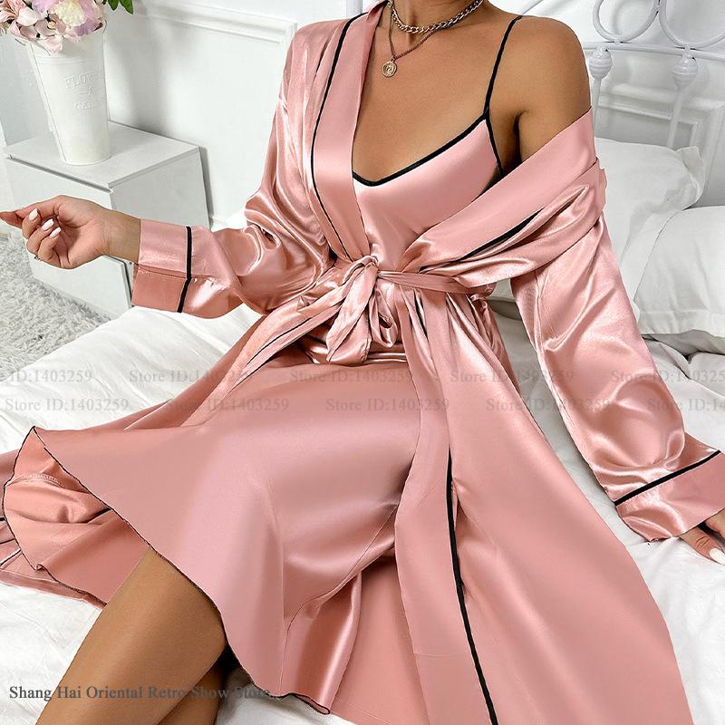 セクシーなロングツインセットローブセットシュミーズネグリジェ - Summer House Clothing のレビューと価格