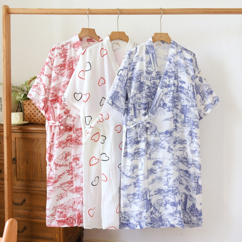 春夏の女性ローブレディース綿 100% クレープバスローブ女 - Summer House Clothing のレビューと価格