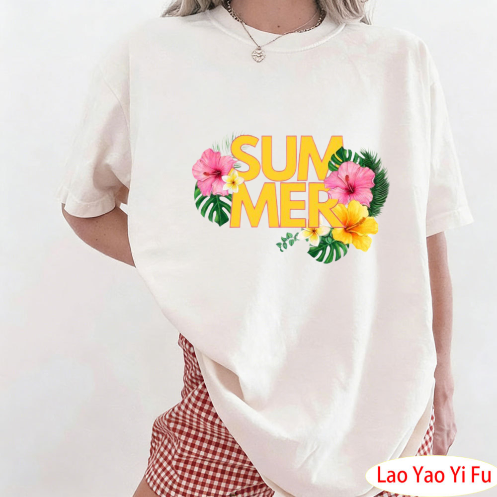 夏のトロピカルフローラルTシャツカラフルな花柄Tシャツ女性レ - Summer Clothing Resort のレビューと価格