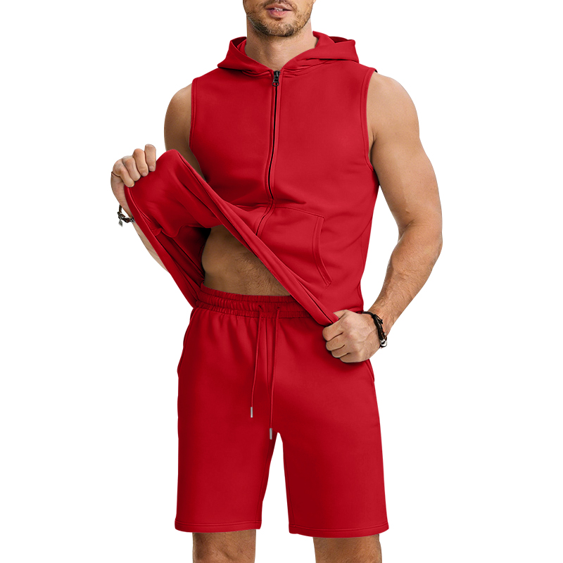 メンズスーツ ノースリーブフーディー ツーピースセット |  - Summer Clothing Sets のレビューと価格