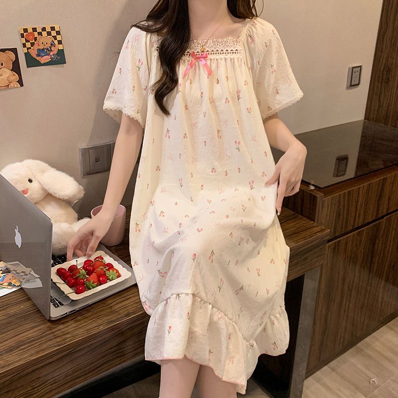 プラスサイズプリンセススタイルナイトガウン夏半袖パジャマドレ - Summer Clothing Stores のレビューと価格