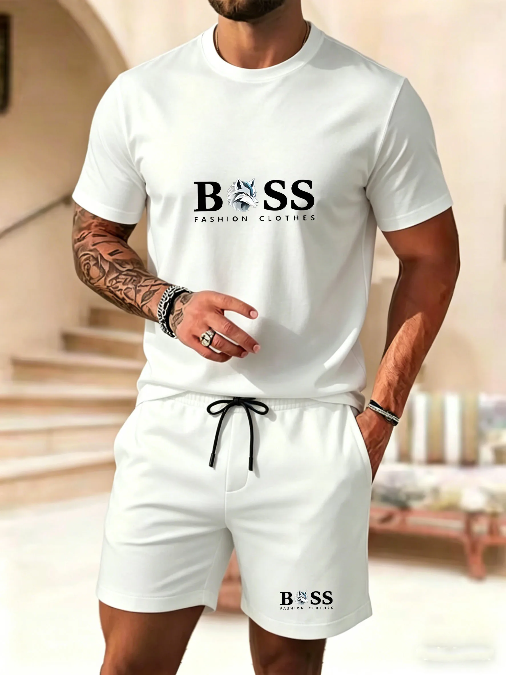 最新の売れ筋メンズツーピーススポーツウェア、半袖Tシャツとパ - Summer Clothing Beach のレビューと価格