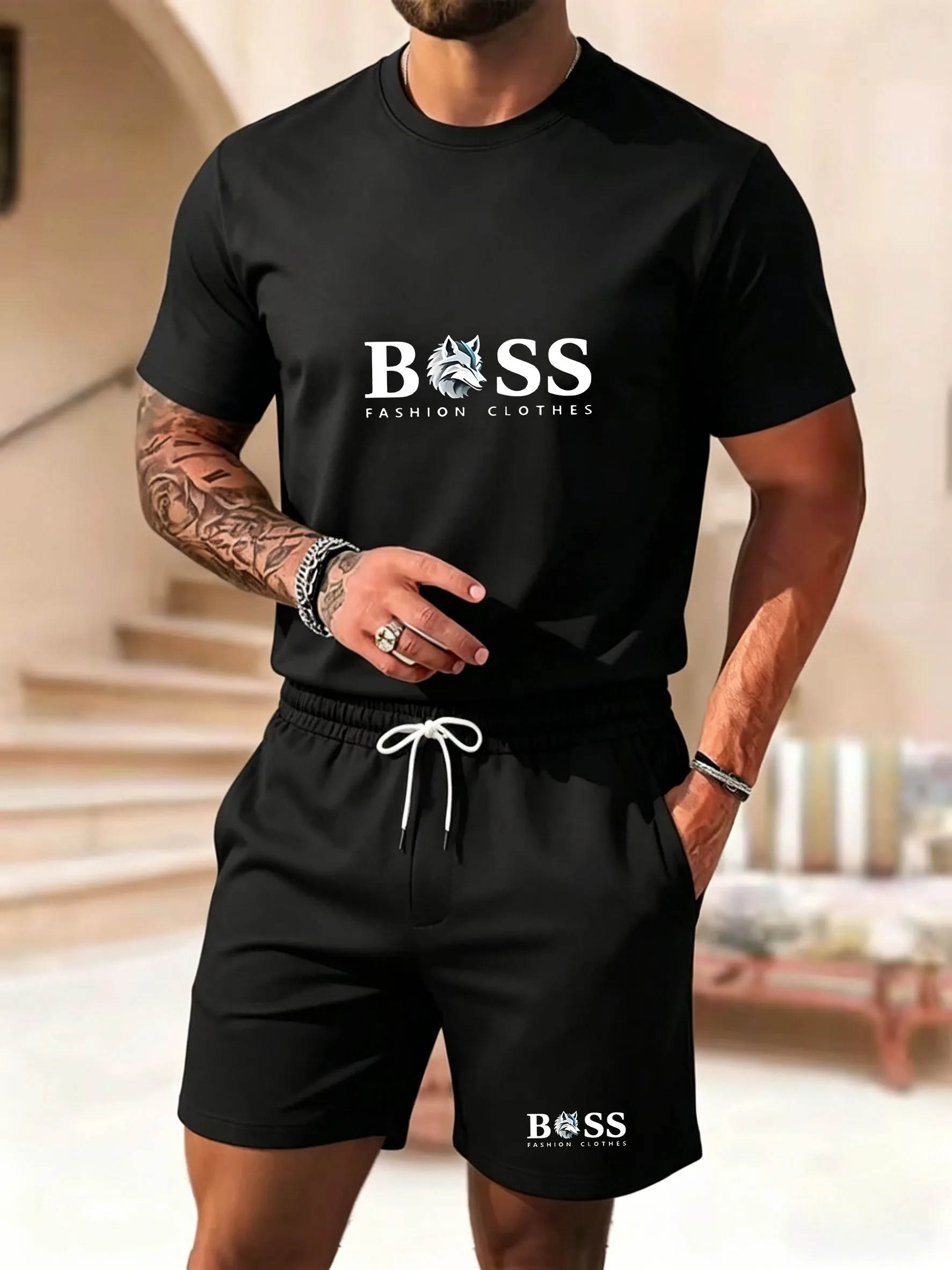 最新の売れ筋メンズツーピーススポーツウェア、半袖Tシャツとパ - Summer Clothing Beach のレビューと価格