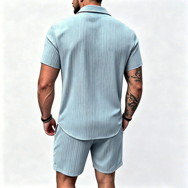 2026年新作 メンズ 縦型シワ加工ラペル半袖シャツ＆ショー - Summer Clothing Beach のレビューと価格