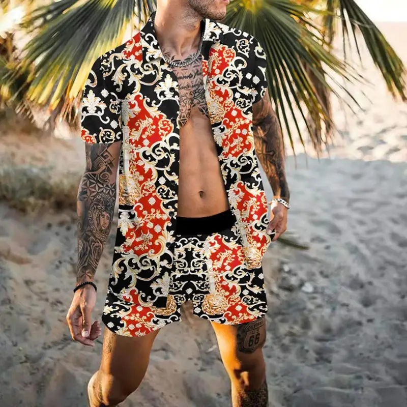 夏の上質メンズシャツセット ココナッツプリント半袖トップス  - Summer Clothing Beach のレビューと価格