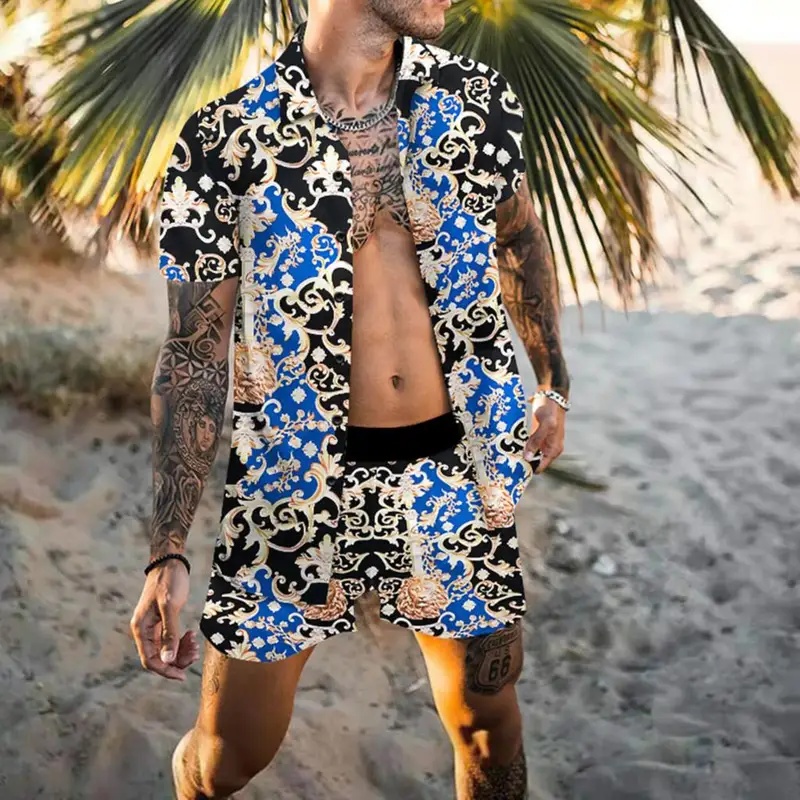 夏の上質メンズシャツセット ココナッツプリント半袖トップス  - Summer Clothing Beach のレビューと価格